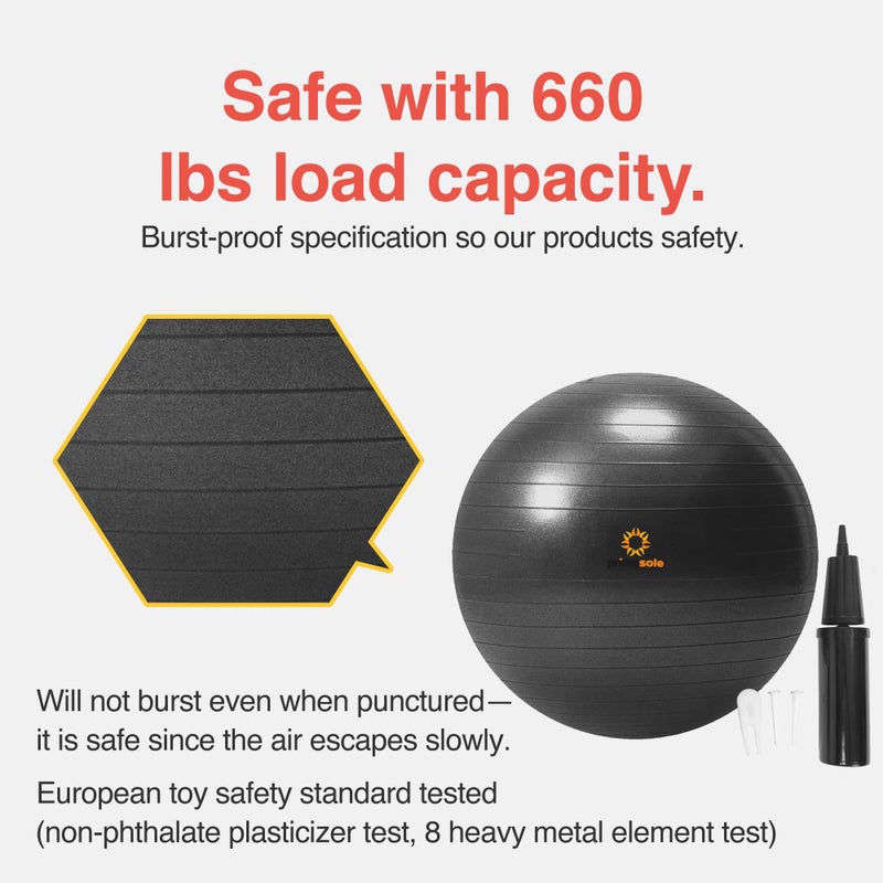 PRIMASOLE Exercise Ball for Balance Stability Fitness Workout Yoga Pilates at Home Office & Gym 65cm Pale Gray - Image 4
